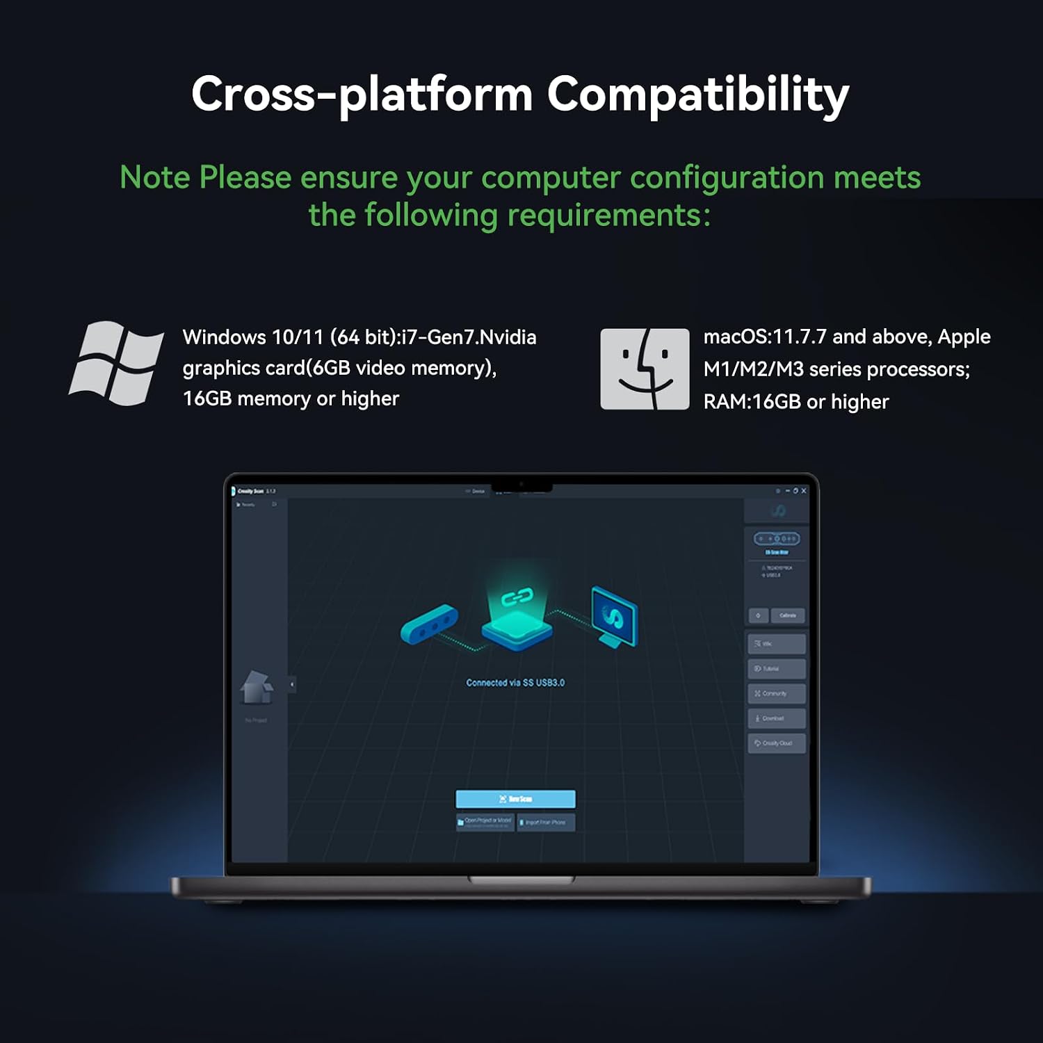 Creality CR-Scan Raptor 3D Scanner, 60fps Blue Laser & NIR, 0.02mm Accuracy, 24-Bit Color, Scans 5-2000mm Objects, Anti-Shake Tracking for Windows macOS