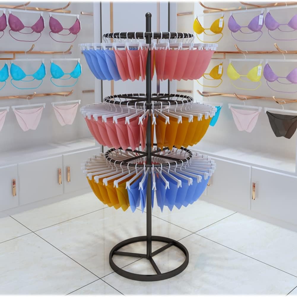 Rotatable Retail Display Merchandising Rack Underwear Round Rotating Spinner Shelf Freestanding Metal Garment Rack Clothing for Mall, Exhibition and Retail Store (Color : Black, Size : 47x148cm)