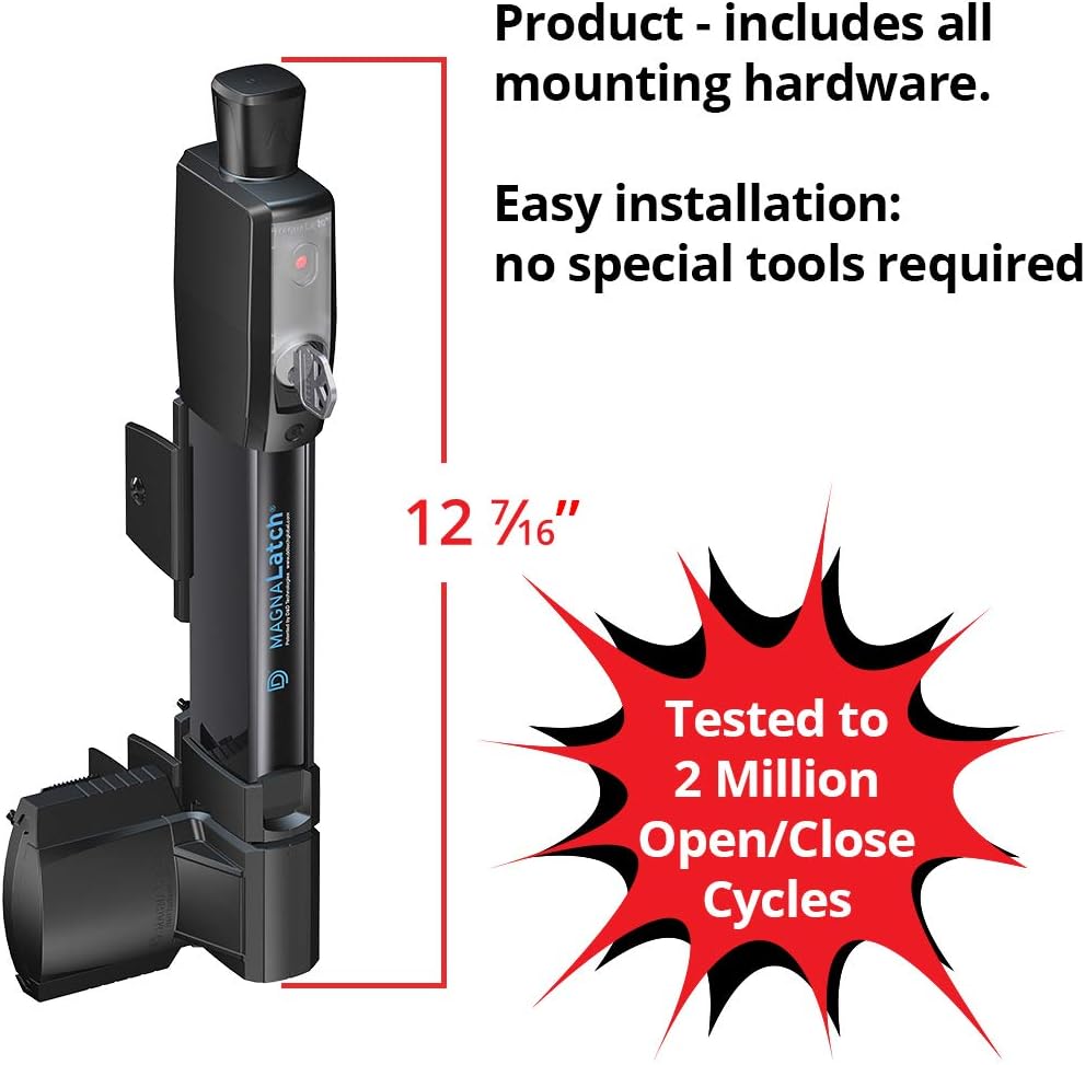 D&D Technologies ML3VPKA+ML3RPK MagnaLatch Vertical Pull 12-inch Gate Latch with Round Post Adaptor Kit for Round Posts, Child & Pet Safety Magnetic Gate Latch, Weather-Resistant Hardware, Black