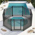 Metal Swimming Pool Fence 18ft (L) × 32in (H), 7 Panels & 1 Gate, In-Ground Pool Safety Fence with Reinforced Stakes, for Patios & Gardens, Black-Silver