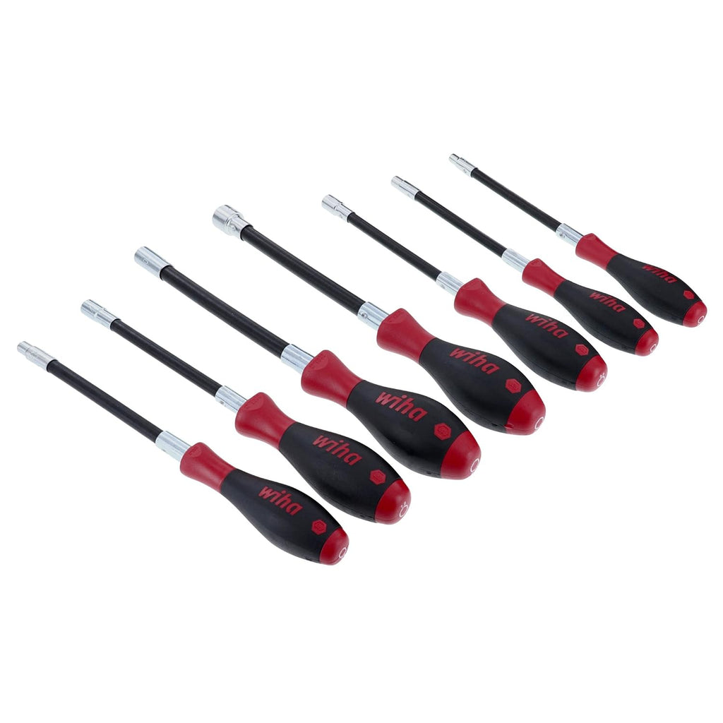 Wiha 37291 Long Flexible Shaft Nut Driver Set with SoftFinish Handles, Metric, 7 Piece