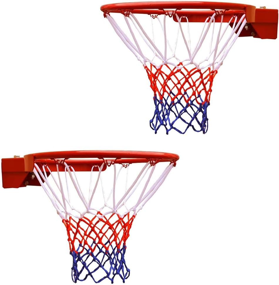 THUNDERBAY 18 inch Standard Double Spring Flex Reinforced Wall Mounted Basketball Rim, Two Nylon Nets Include One Nightlight Basketball Net