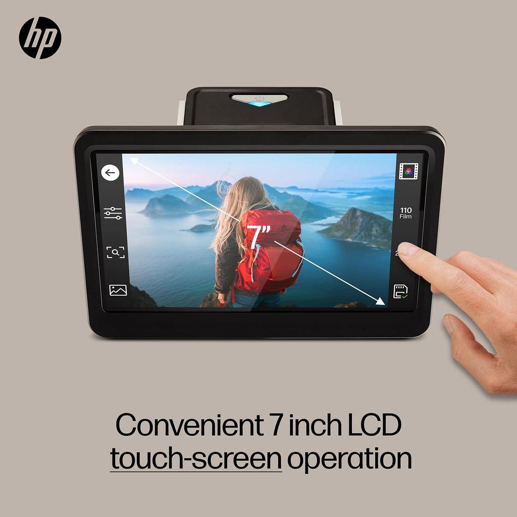 HP Touch Screen Film & Slide Scanner - 7 in LCD, 13 MP, USB & HDMI - Touch LCD Preview & Edit - Photo Scanner - 13 MP Clarity - Film to Digital Converter - Quick-Feed & 50mm Adapter - Slide Digitizer