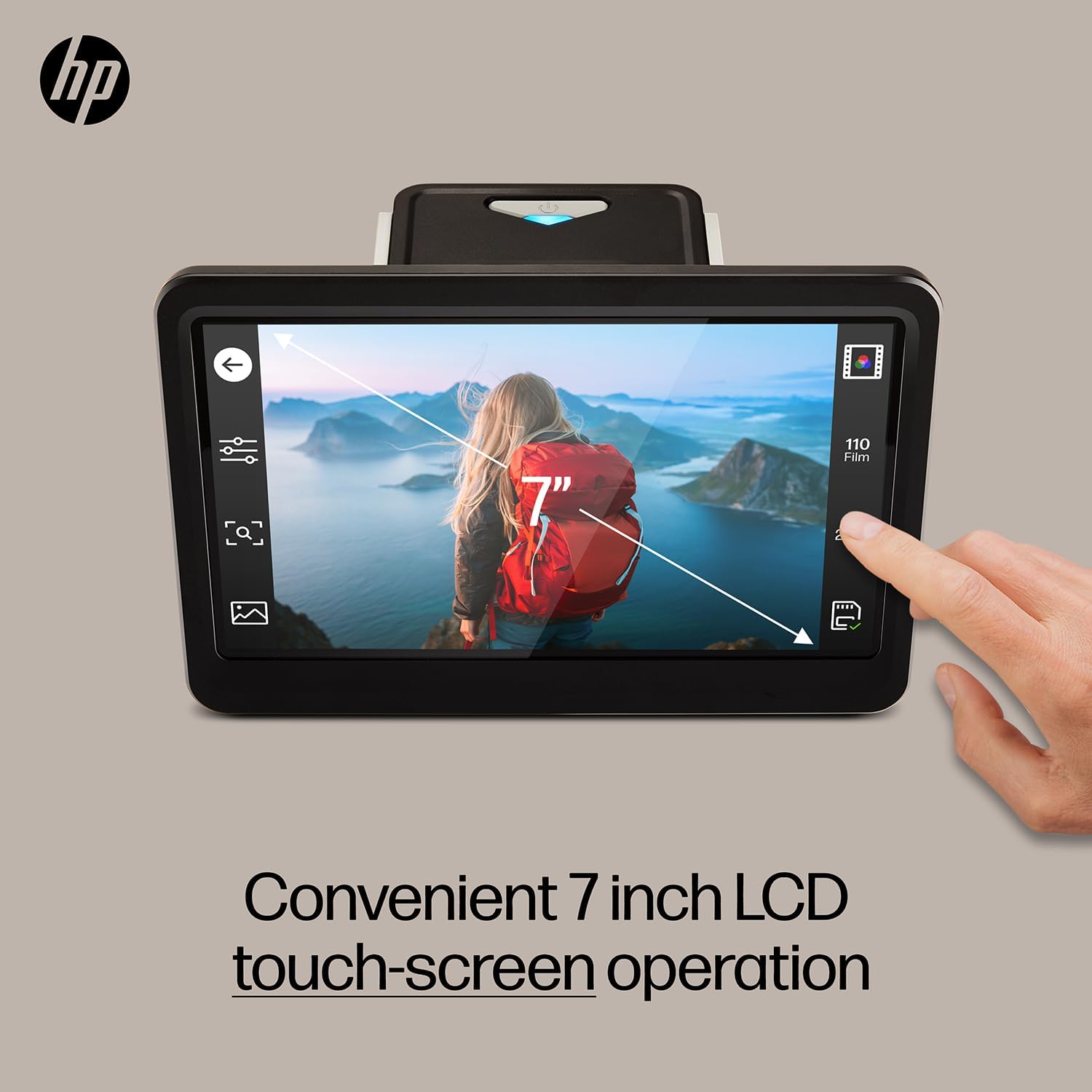 HP Touch Screen Film & Slide Scanner - 7 in LCD, 13 MP, USB & HDMI - Touch LCD Preview & Edit - Photo Scanner - 13 MP Clarity - Film to Digital Converter - Quick-Feed & 50mm Adapter - Slide Digitizer