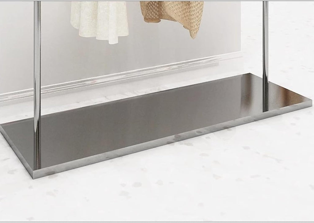 Heavy duty Garment rack Silver Stainless Steel Clothing Rack With Top Rod And Shelves Heavy Duty Clothes Rail For Hanging Clothes Freestanding Coat Rack For Bedroom Portable Clothes Organizer ( 100X4