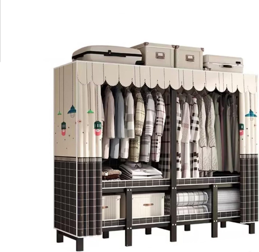 Portable Wardrobe Closet Rack - Foldable Portable Closet Wardrobe Rack - 1100lbs,Heavy-Duty Foldable Garment Rack with Cover，Freestanding Clothes Organizer System (Size : 190 * 50 * 170cm)