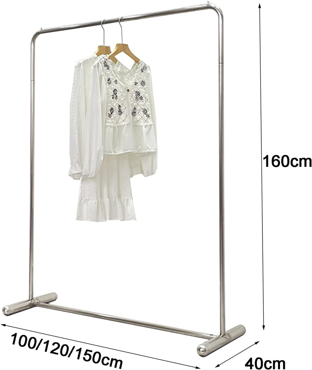 Heavy Duty Coat Rack, Garment Rack Heavy Duty Single Rail Clothing Rack, Silver Stainless Steel Clothes Rail for Hanging Clothes, Freestanding Coat Rack for Bedroom and Boutique Retail (120X40X160CM