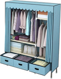 Garment Rack Heavy Duty Clothes Rack With Cover Freestanding Metal Clothing Rack Portable Closet Wardrobe With 2 Hanging Rods And 3 Drawers For Bedroom (Color : Blue, Size : 125x45x168cm)