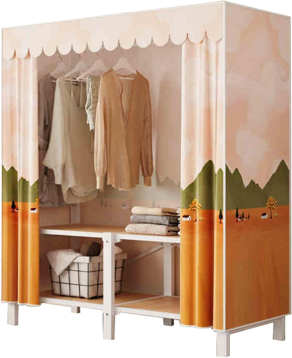 Portable Closet Wardrobe,Freestanding Coat Storage Garment Racks,Spacious Steel Tube Clothes Storage Organizer,for Bedroom Free Standing Clothes Rack with Cover(Color 2,112 X 50 X 172cm)