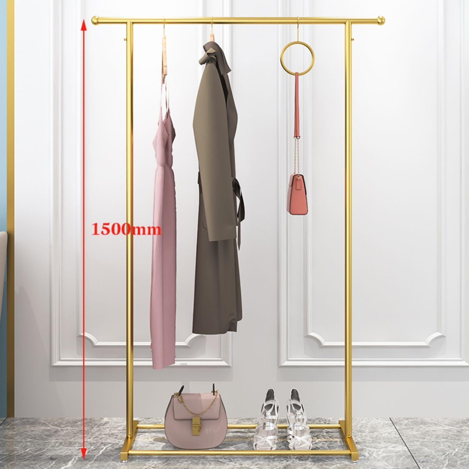 Clothes Garment Rack Freestanding, Single Rod, Clothes Rail with Storage Shelf, Clothing Organization for Bedroom, Laundry Room, Load Capacity 220lbs(80x40x150cm)