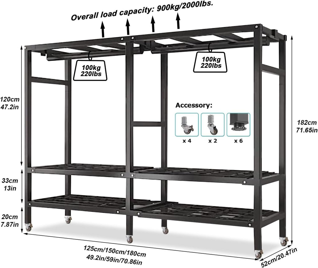 Large Heavy-Duty Portable Wardrobe Closet Rack with Cover - Rolling Freestanding Clothes Organizer System for Hanging Clothes