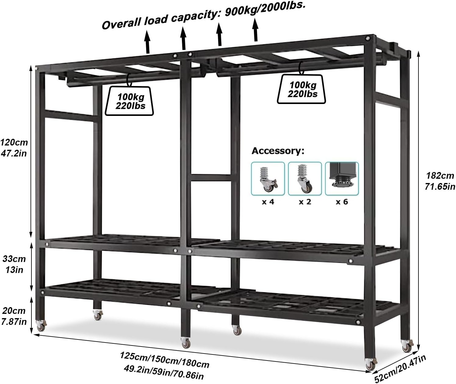 Large Heavy-Duty Portable Wardrobe Closet Rack with Cover - Rolling Freestanding Clothes Organizer System for Hanging Clothes
