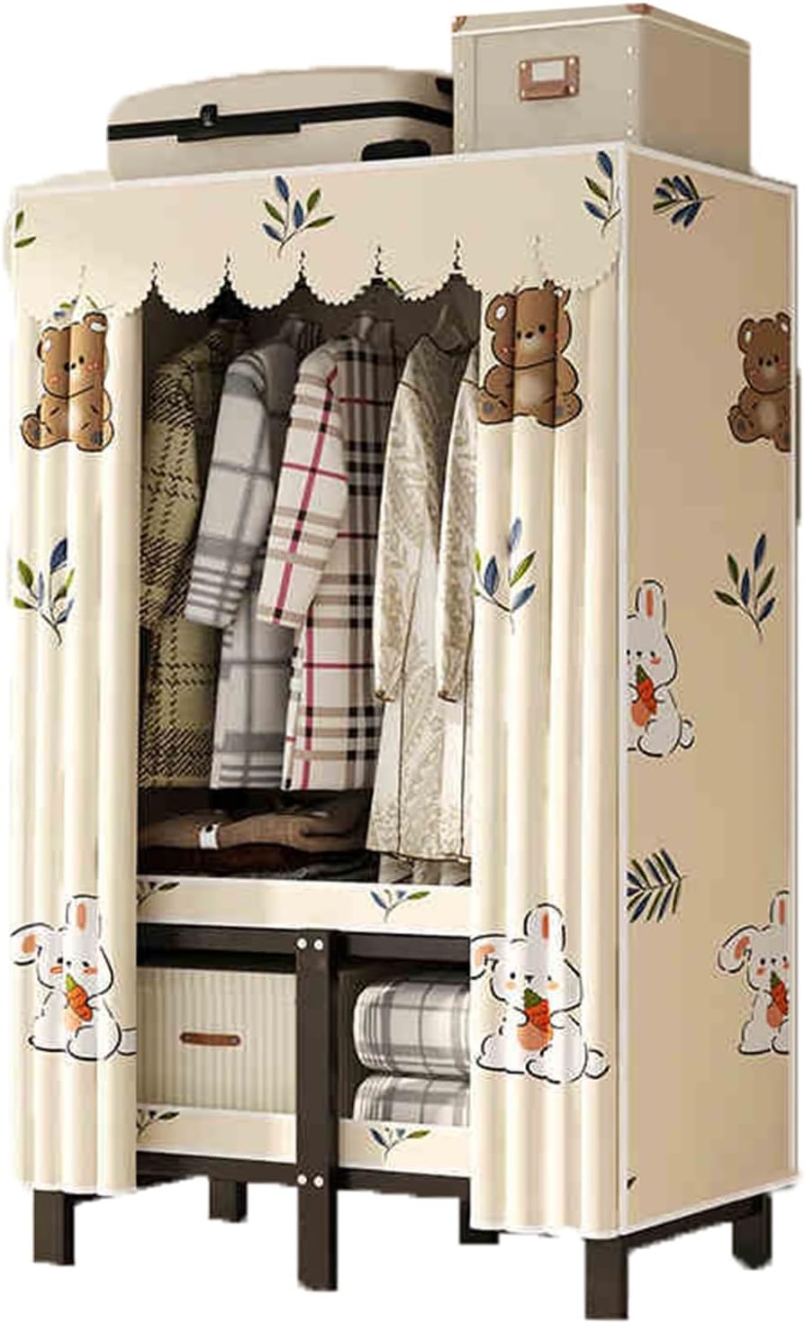 Portable Closet Wardrobe,Closet Storage Organizer with Shelves and Cover,Freestanding Coat Storage Garment Racks,Easy Assembly(Style 2)