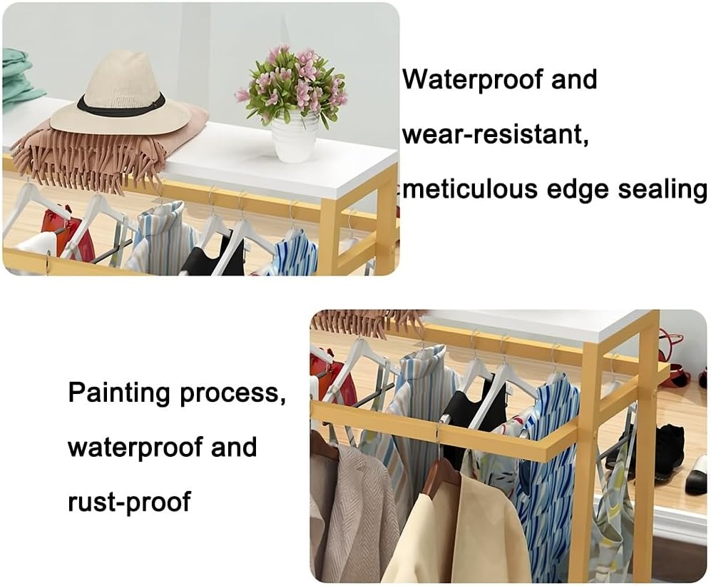 Heavy Duty Clothing Rack with Shelves, Metal Freestanding Garment Rack, Floor-Standing Double Hanging Rods Hangers Clothes Shelves, for Hanging Clothes Retail Display(100x40x150 cm)