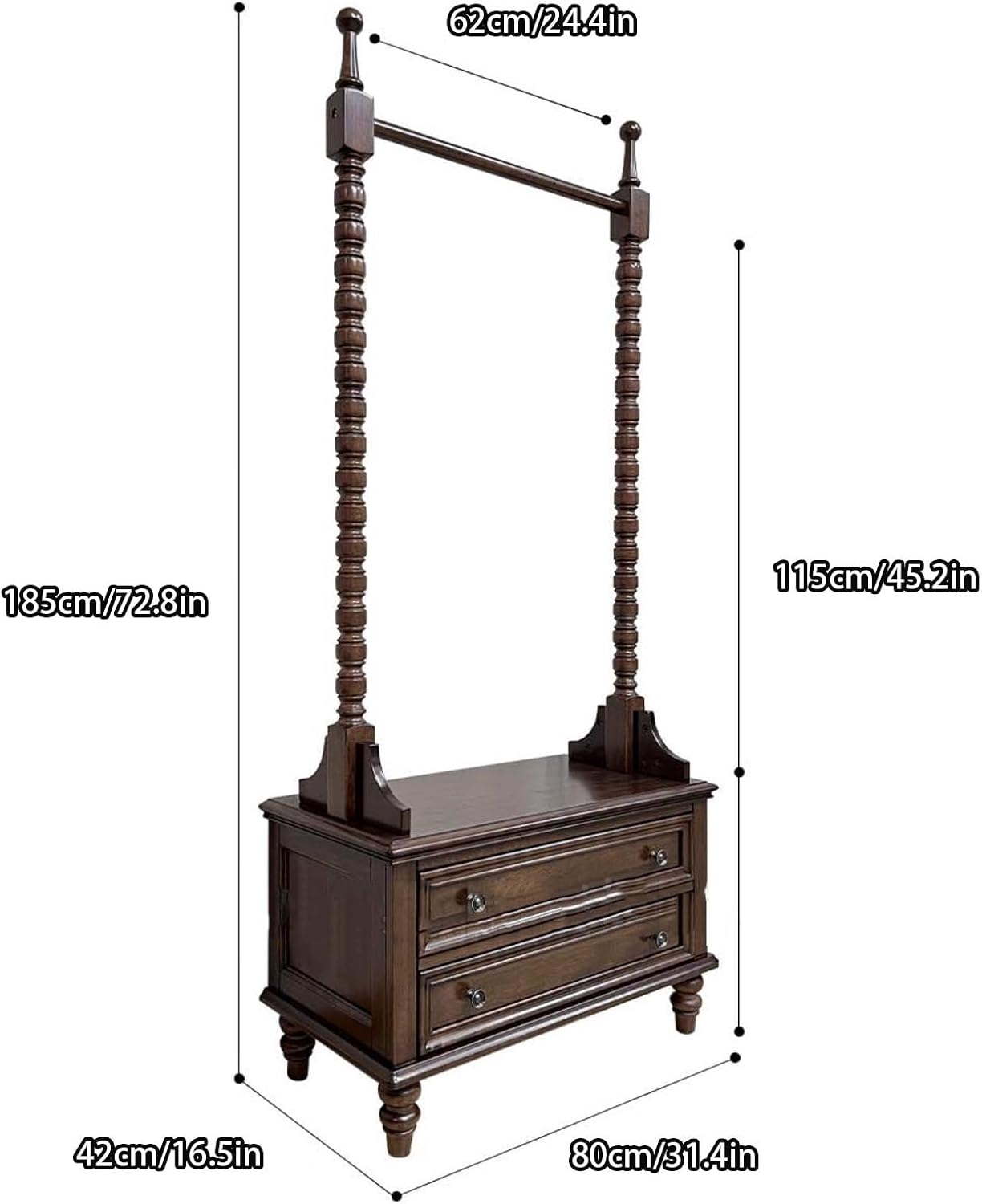 Clothes Rack, Solid Wood Clothing Rack, with 2 Drawers, Coat Hanger, Floor-standing Garment Racks, for Hanging Shirts, Jackets, Coat(Black)