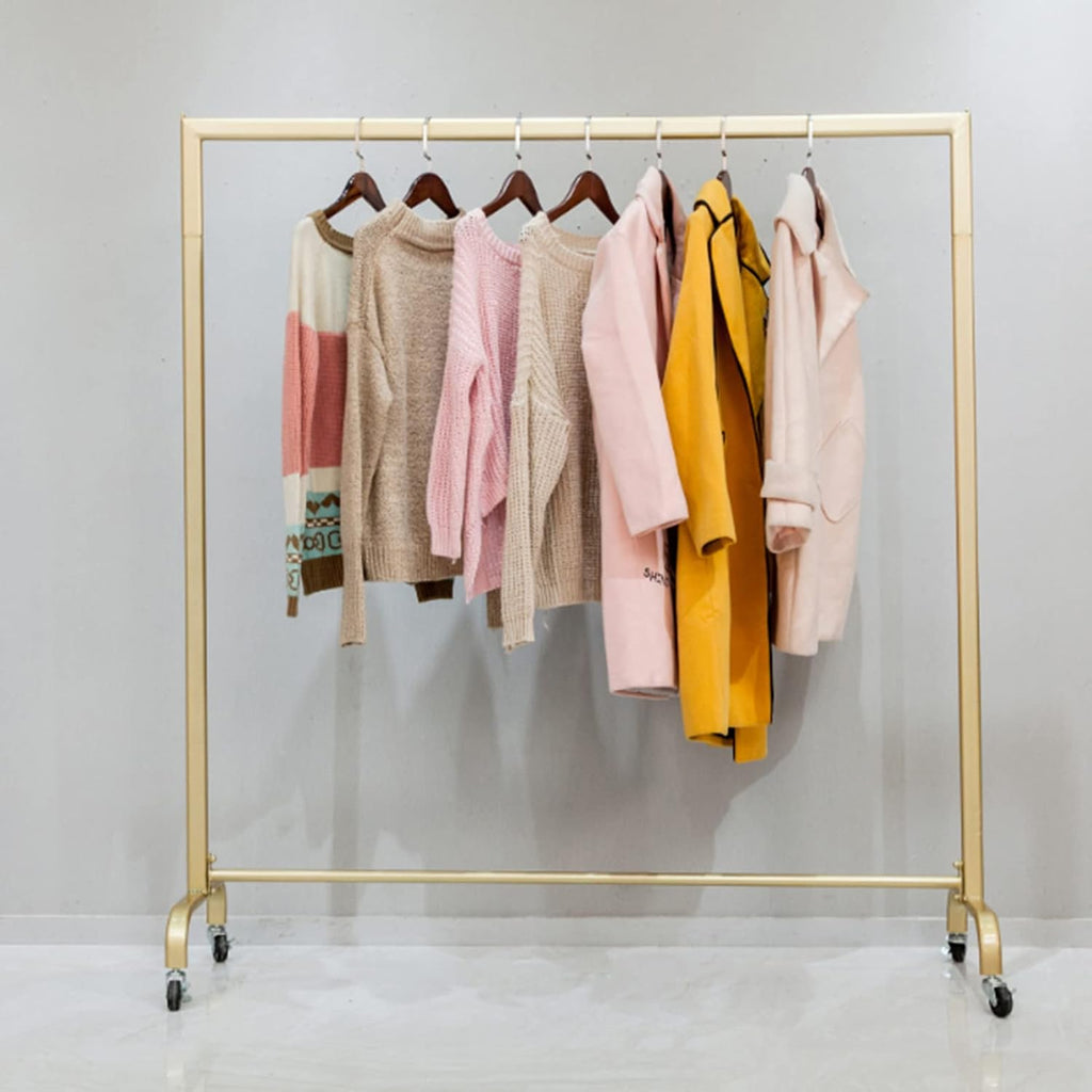 Heavy Duty Coat Rack, Garment Rack Modern Clothes Rail On Wheels, Gold Metal Clothing Rack for Hanging Clothes, Freestanding Hangers for Bedrooms and Boutiques (150X40X165CM)