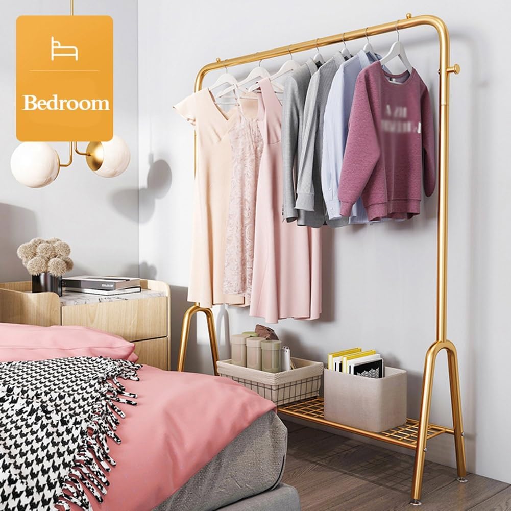 Freestanding Clothing Garment Rack, Clothes Organization for Bedroom, Clothes Rail with Bottom Mesh Storage Shelf, Load Capacity 176lbs(60x33x147cm)