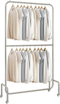 Doubl Rod Clothes Rack with Wheels, Height-adjustable Center Pole, Silver Stainless Steel Garment Rack for Shirts, Coats, Jackets(100 x 40 x 170 cm)
