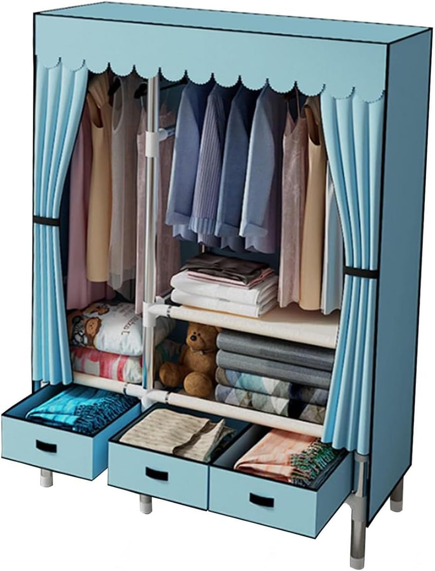 Garment Rack Heavy Duty Clothes Rack with Cover Freestanding Metal Clothing Rack Portable Closet Wardrobe with 2 Hanging