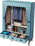 Garment Rack Heavy Duty Clothes Rack With Cover Freestanding Metal Clothing Rack Portable Closet Wardrobe With 2 Hanging Rods And 3 Drawers For Bedroom (Color : Blue, Size : 105x45x168cm)