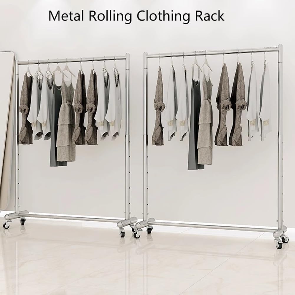 Heavy Duty Clothes Rack on Wheels, Freestanding Height Adjustable Rolling Garment Rack for Hanging Clothes, Coats, Skirts, Shirts(100cm/39in)
