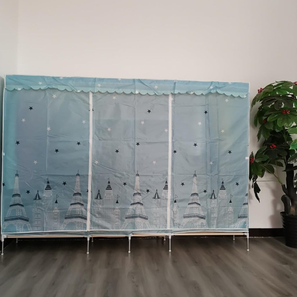 Free Standing Heavy Duty Wardrobe Closet for Bedroom 3 Tiers Garment Racks with Cover Metal Large Clothing Rack for Hanging Clothes (Color : Blue-3, Size : 245x45x172cm)