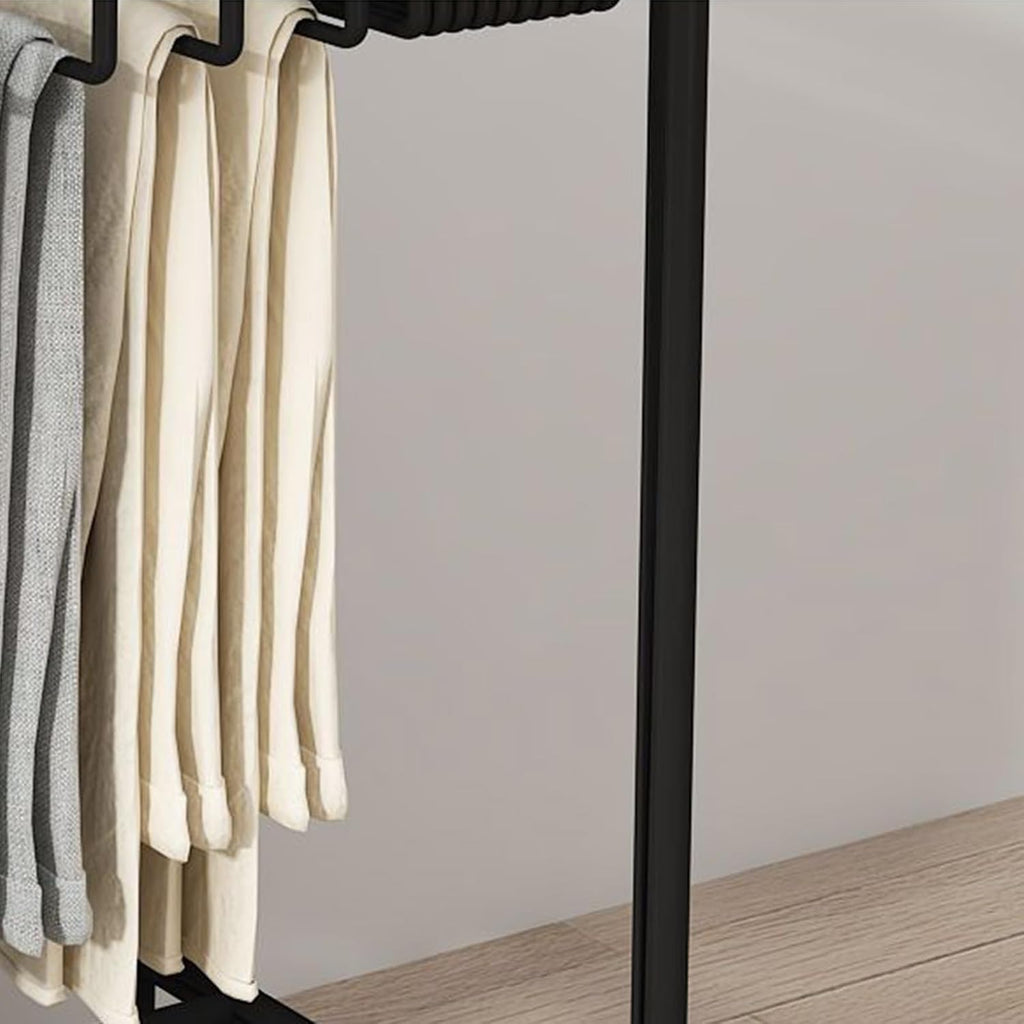 Freestanding Garment Rack with Movable Trouser Hanger, Multi-Functional Clothing Storage Rack for Bedroom, Slacks Organizer with Wheels (White)