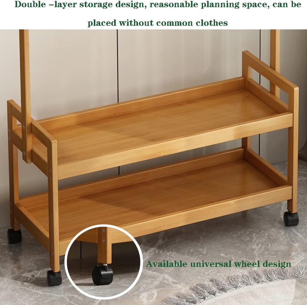 Generic Freestanding Garment Rack, Bedroom Bamboo Clothing Rack, Hanger Clothes Clothing Rail Hanging Rail Clothes Stand