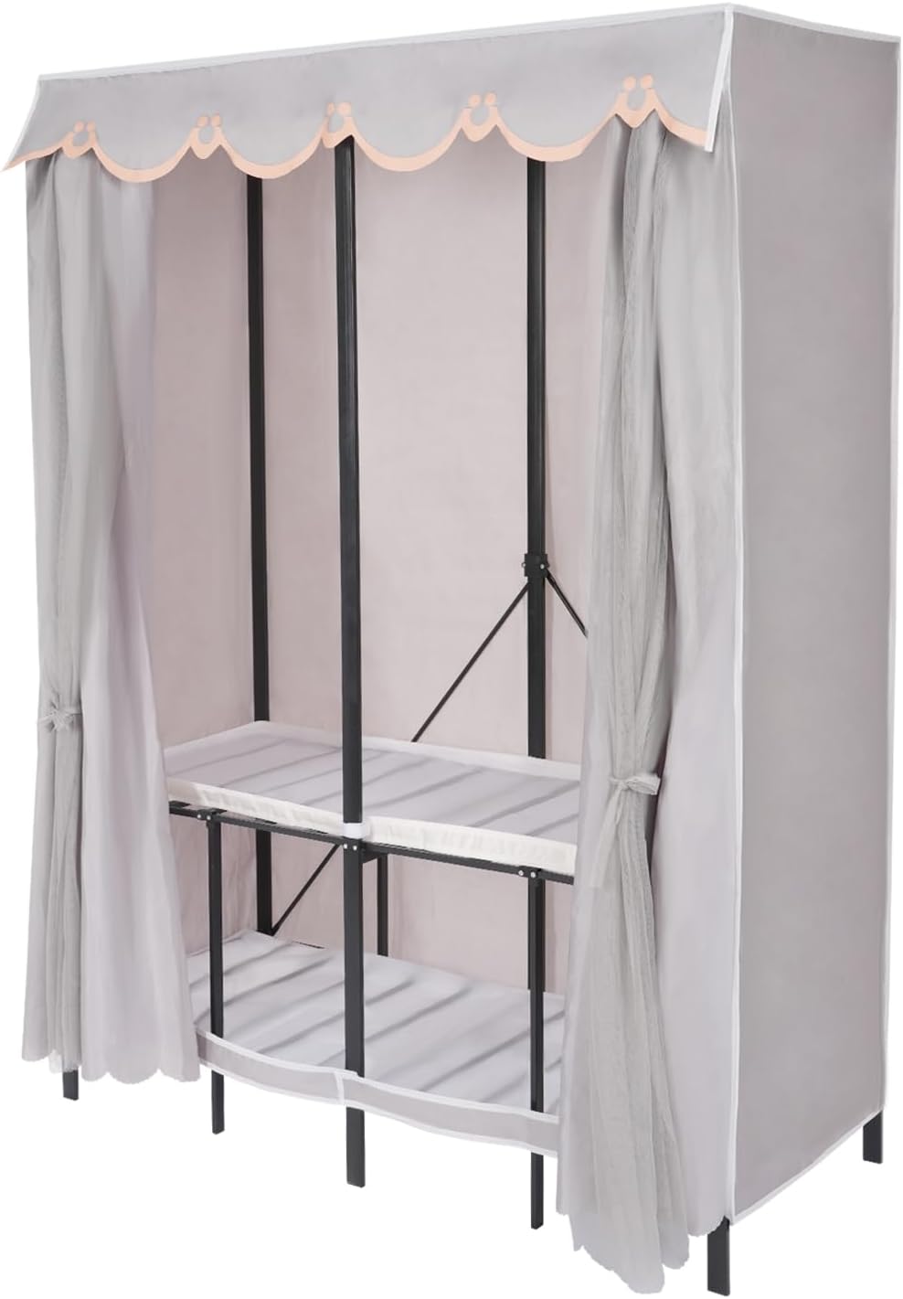 Wardrobe Closet Rack, Heavy-Duty Foldable Garment Rack with Cover, 1100lbs Capability Freestanding Clothes Organizer, Enclosed Curtain Armoires for Hanging Clothes (Grey)