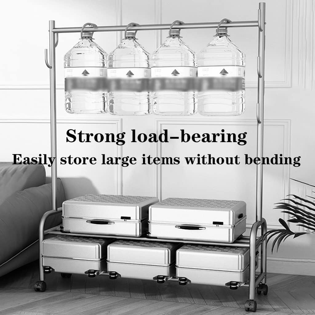 Garment Rail Shoe Bench Coat Stand Rack Hanger Clothes Rack With Shelves, Free-Standing Garment Rack With Wheels, Upgrade Stable Double Deck Clothes H