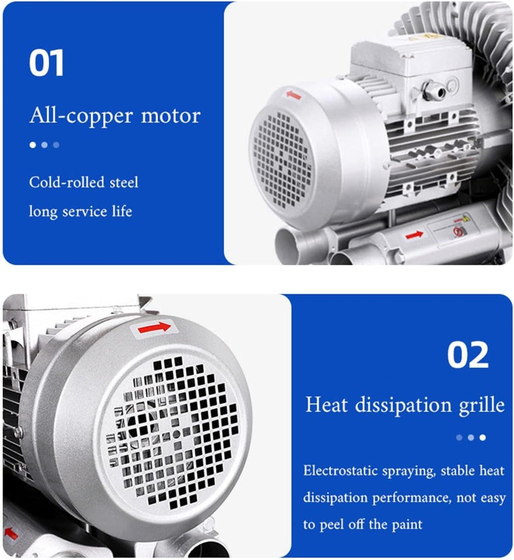 Regenerative Blower High Pressure Vortex Ring Blower 110V 180W 350W 550W 750W Fish Ponds Aeration Oxygenation Machine Industrial Vacuum Pump for Air Blowing Or Suction(350W)