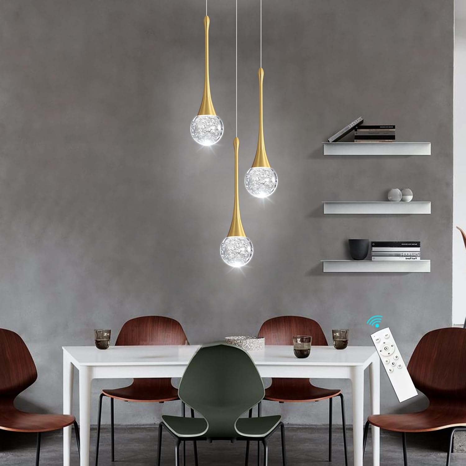 cenzoz 3-Lights Modern Pendant Lights for Kitchen Island LED Dimmable Crystal Glam Ceiling Pendant Lighting Chandelier for Dining Room Hallway Bedroom Corner Lamp Antique Gold