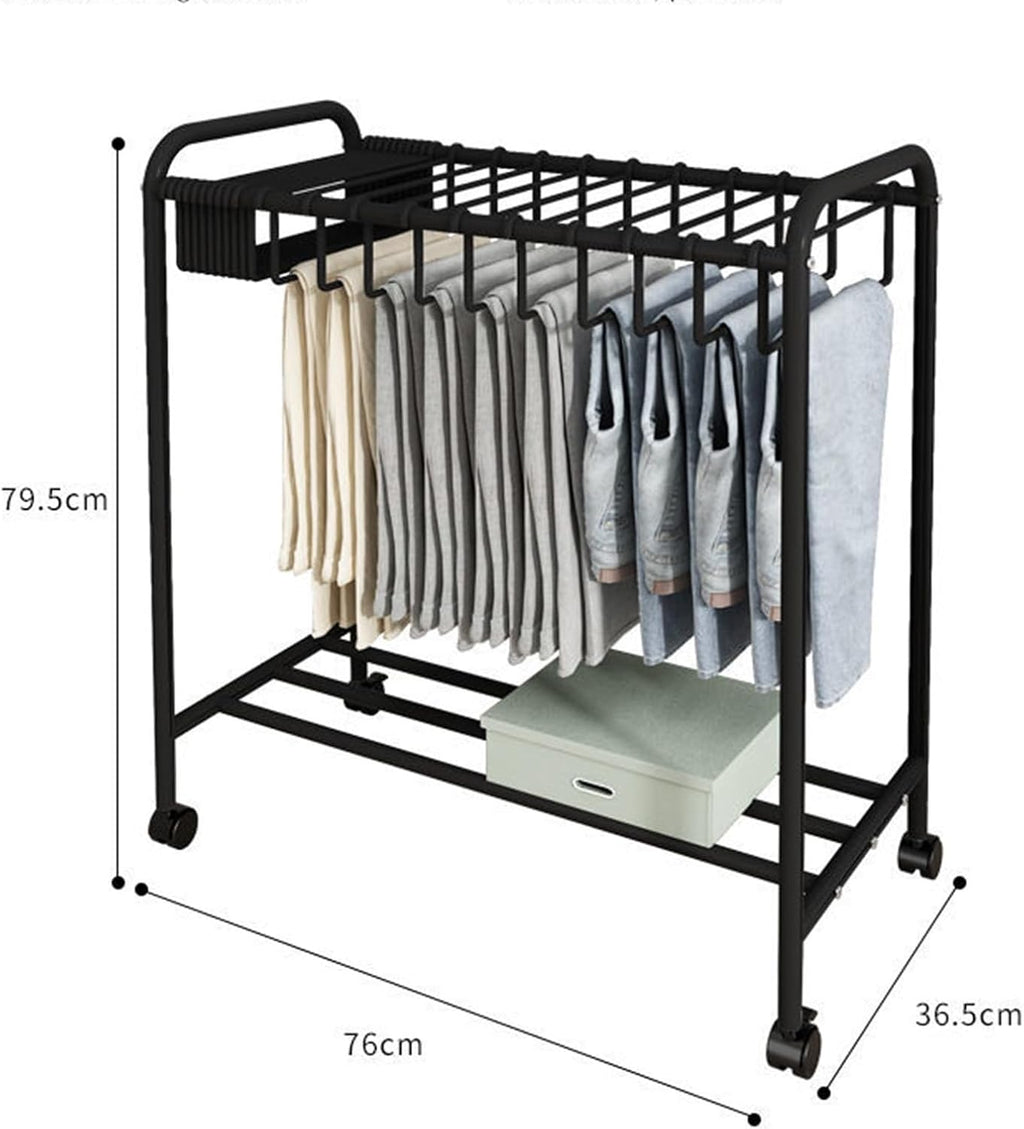Freestanding Garment Rack with Movable Trouser Hanger, Multi-Functional Clothing Storage Rack for Bedroom, Slacks Organizer with Wheels (White)