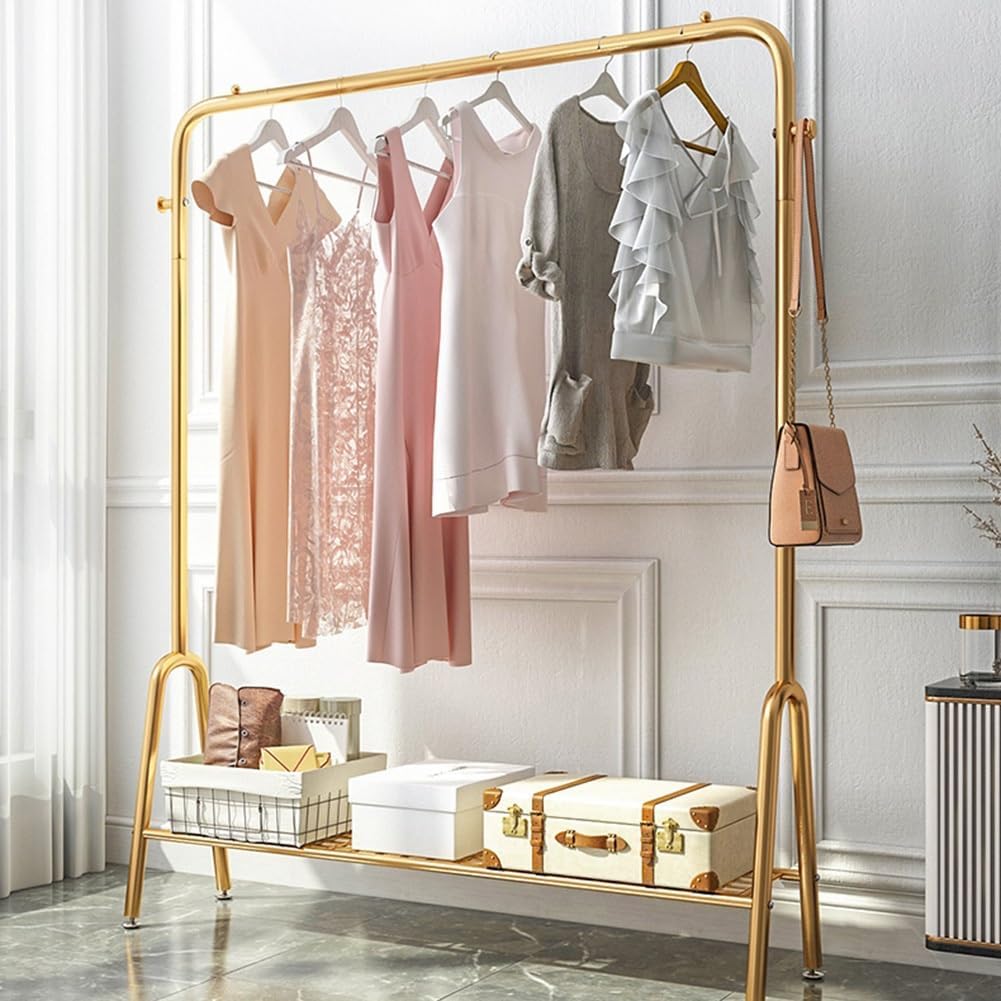 Heavy-Duty Metal Clothing Rack with Bottom Shelf - Versatile Garment Rack for Shirts, Jeans, Coats, and More - Sturdy Storage Solution for Organized Closets