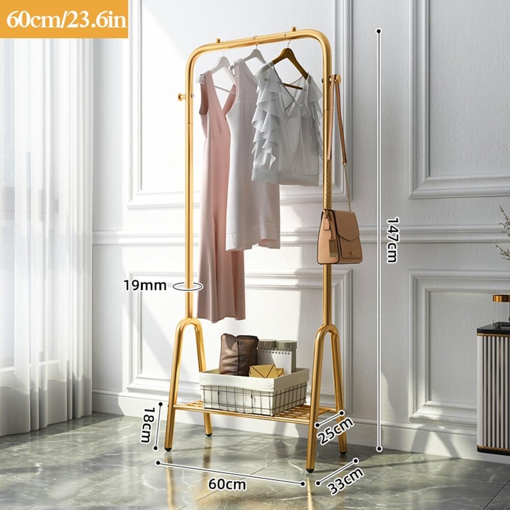 Freestanding Clothing Garment Rack, Clothes Organization for Bedroom, Clothes Rail with Bottom Mesh Storage Shelf, Load Capacity 176lbs(60x33x147cm)