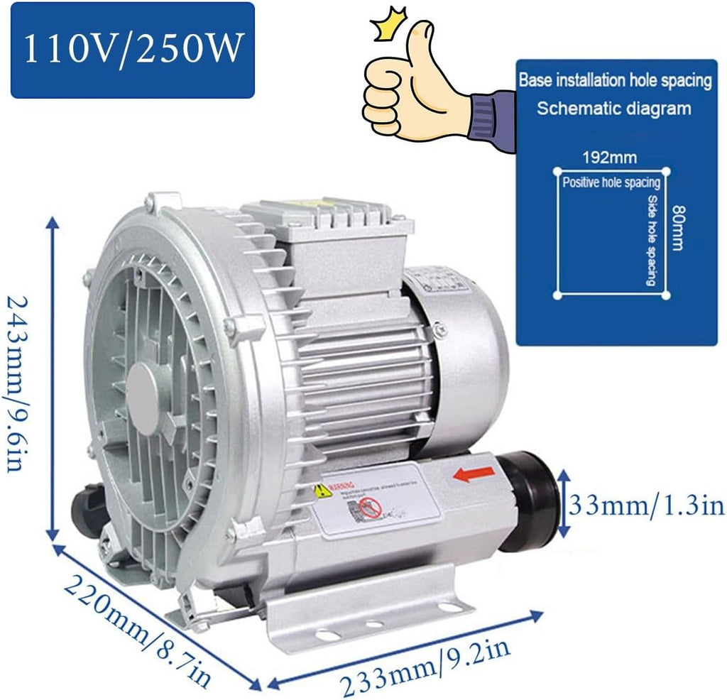 Regenerative Blower High Pressure Vortex Ring Blower 110V 180W 350W 550W 750W Fish Ponds Aeration Oxygenation Machine Industrial Vacuum Pump for Air Blowing Or Suction(350W)