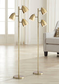 360 Lighting Aaron Mid Century Modern 64' Tall Standing Floor Lamps Set of 2 Lights Tree Task Adjustable 3-Light Gold Metal Aged Brass Finish Living Room Bedroom House Reading Office Home Decor