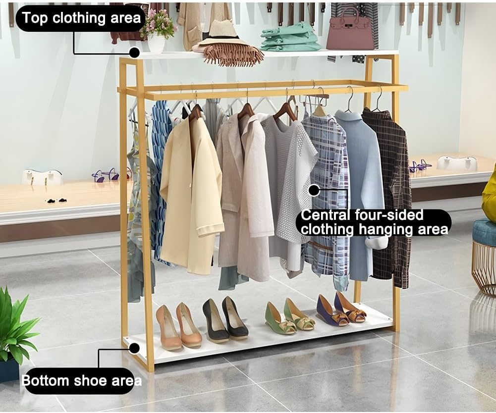 Heavy Duty Clothing Rack with Shelves, Metal Freestanding Garment Rack, Floor-Standing Double Hanging Rods Hangers Clothes Shelves, for Hanging Clothes Retail Display(100x40x150 cm)