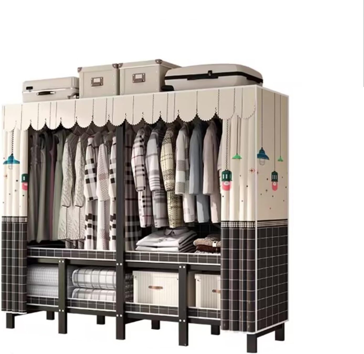 Portable Wardrobe Closet Rack - Foldable Portable Closet Wardrobe Rack - 1100lbs,Heavy-Duty Foldable Garment Rack with Cover，Freestanding Clothes Organizer System(Size:190cm)