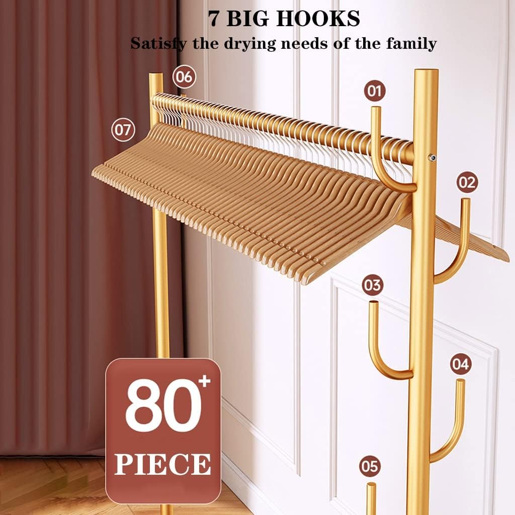 Garment Rail Shoe Bench Coat Stand Rack Hanger Clothes Rack With Shelves, Free-Standing Garment Rack With Wheels, Upgrade Stable Double Deck Clothes H
