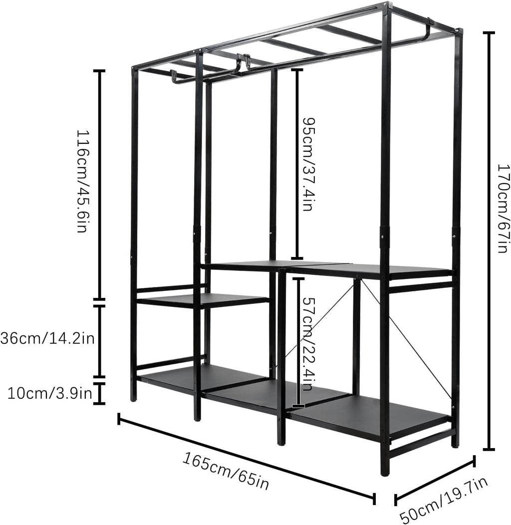 Garment Racks,Clothing Rack for Hanging Clothes with Shelves,Portable Closet System Organizer Garment Rack for Clothes Storage,Free Standing Wardrobe Clothes Organizer,Clothes Rack with Cloth Cover