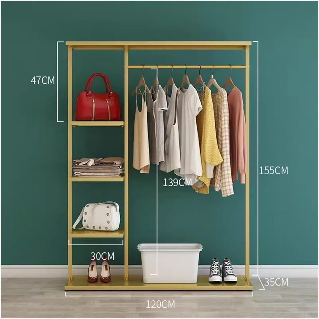 Metal Clothes Rack with 5-Tier Shelves, Heavy Duty Free-Standing Garment Racks Clothing Rack with Shelves Clothes Organizer for Boutique Store(Gold,120x35x155cm)