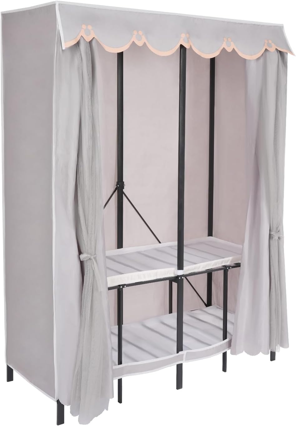 Wardrobe Closet Rack, Heavy-Duty Foldable Garment Rack with Cover, 1100lbs Capability Freestanding Clothes Organizer, Enclosed Curtain Armoires for Hanging Clothes (Grey)