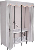 Wardrobe Closet Rack, Heavy-Duty Foldable Garment Rack with Cover, 1100lbs Capability Freestanding Clothes Organizer, Enclosed Curtain Armoires for Hanging Clothes (Grey)