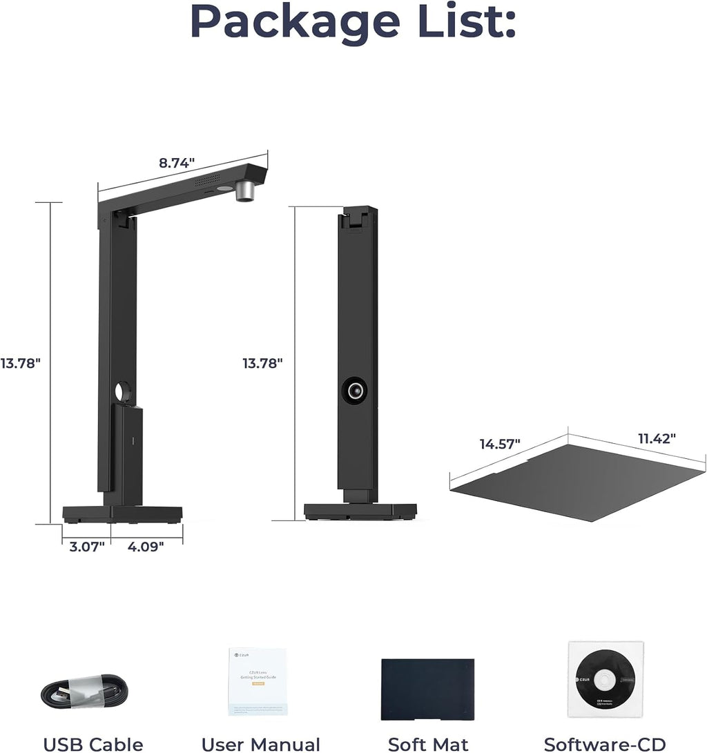 CZUR Portable 12MP Document Scanner, USB Document Camera, Fast Scan 1s/Page, Capture Size A4, OCR Function, Travel-Friendly Mobile Scanner for Mac & Windows, Lens1200 Pro (Not for Books)
