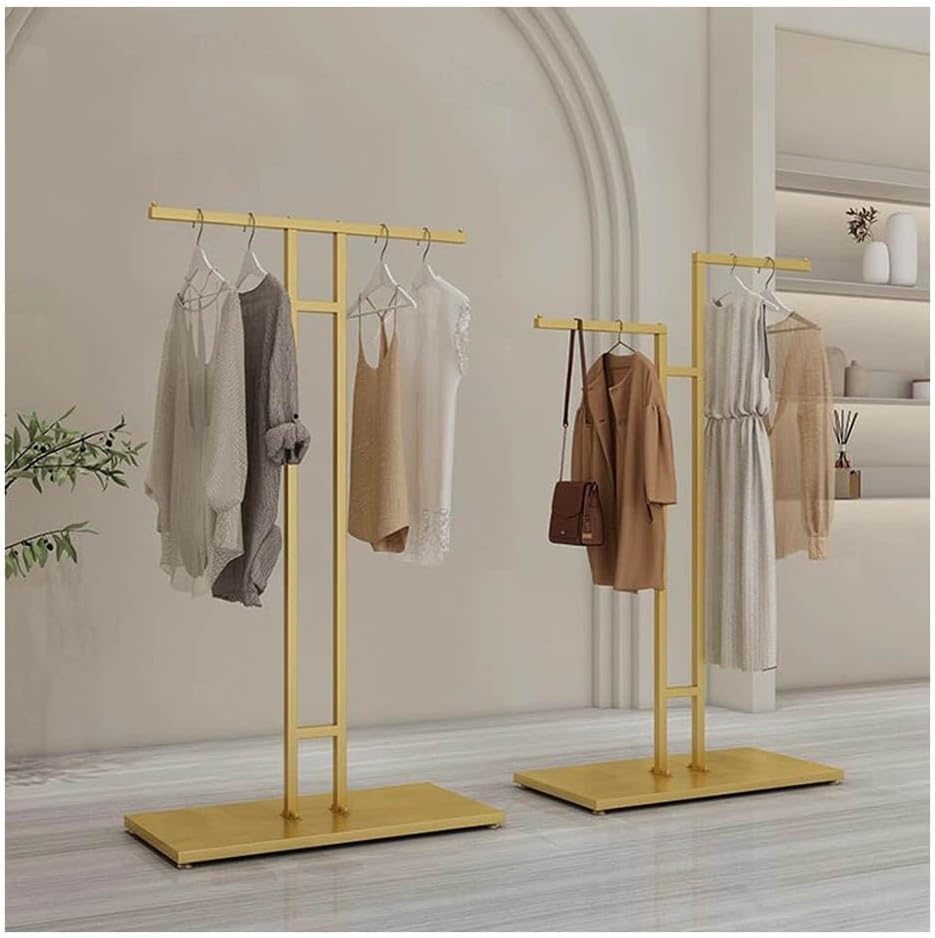 Garment Rack T-Shaped Hanging Rod Set of 2, Clothing Retail Store Display Stands Freestanding Metal Garment Racks 2-Way Suit Shirt Clothing Rack for Boutique/Laundry,