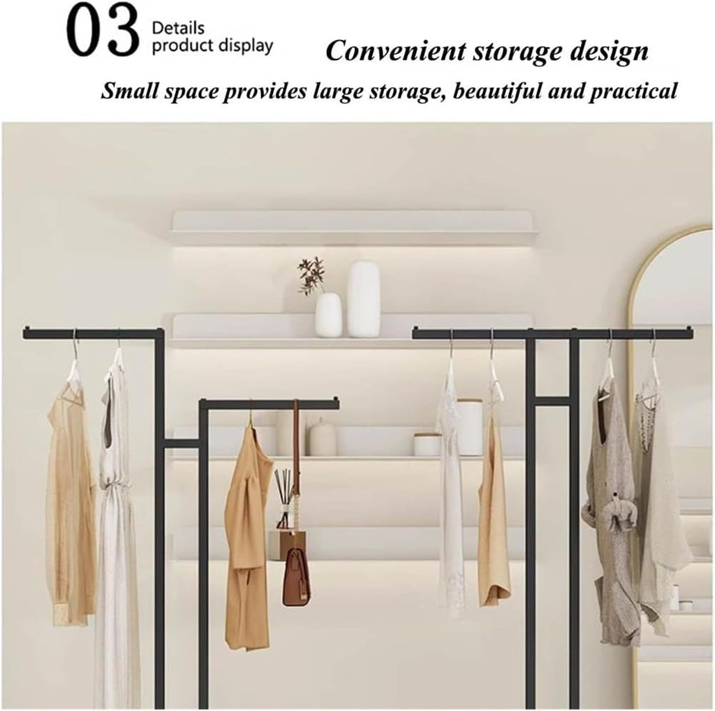 Clothes Rail Garment Rack Garment Rack T-Shaped Hanging Rod Set of 2, Clothing Retail Store Display Stands Freestanding Metal Garment Racks 2-Way Suit Shirt Clothing Ra, Gold-2PCS