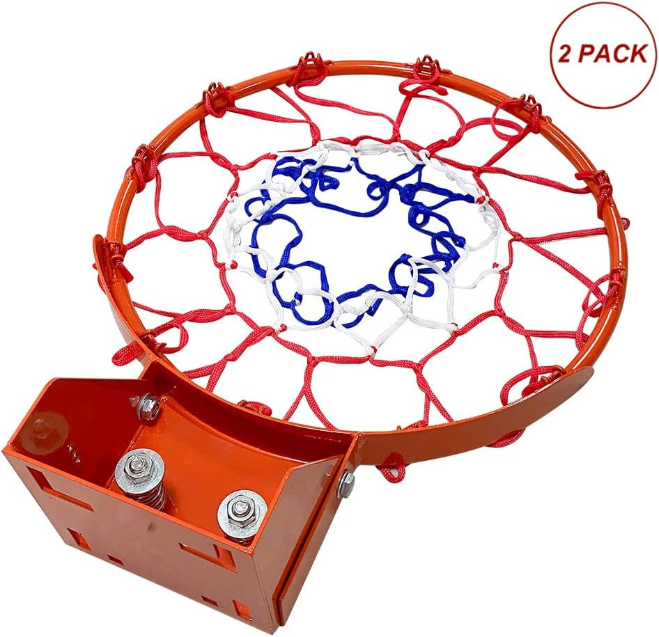 THUNDERBAY 18 inch Standard Double Spring Flex Reinforced Wall Mounted Basketball Rim, Two Nylon Nets Include One Nightlight Basketball Net