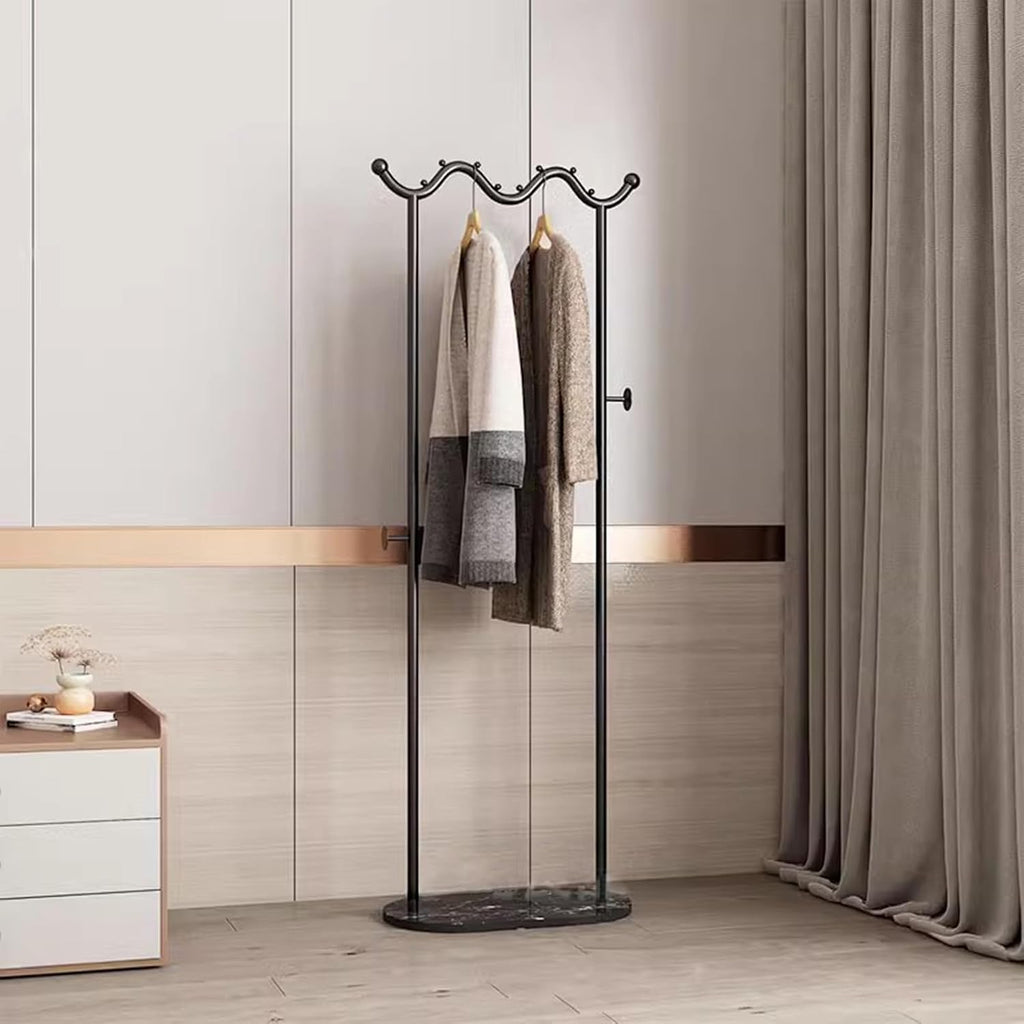 Heavy duty Garment rack Modern Metal Clothing Rack With Marble Base, Freestanding Coat Rack With Hanging Rod And 2 Hooks, Space Saving Clothes Organizer For Bedroom And Office, 50X30X170CM (Black )