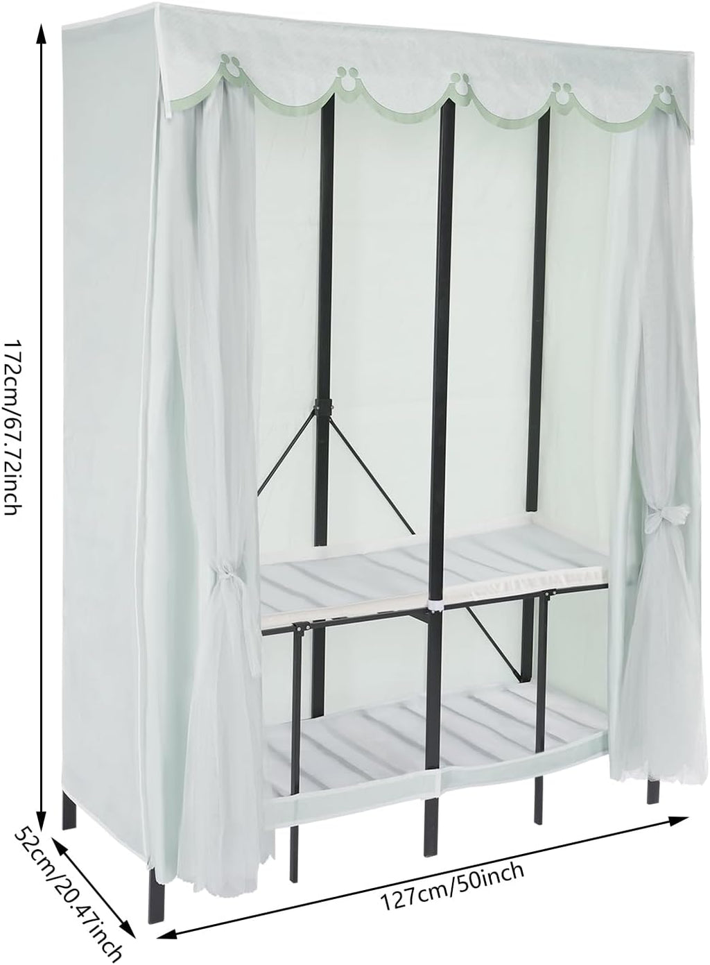 Portable Wardrobe Closet Rack, 1102lbs Heavy-Duty Foldable Garment Racks with Cover, Enclosed Curtain Armoires, for Hanging Clothes, Bedroom, 50 x 20.47 x 67.72inch